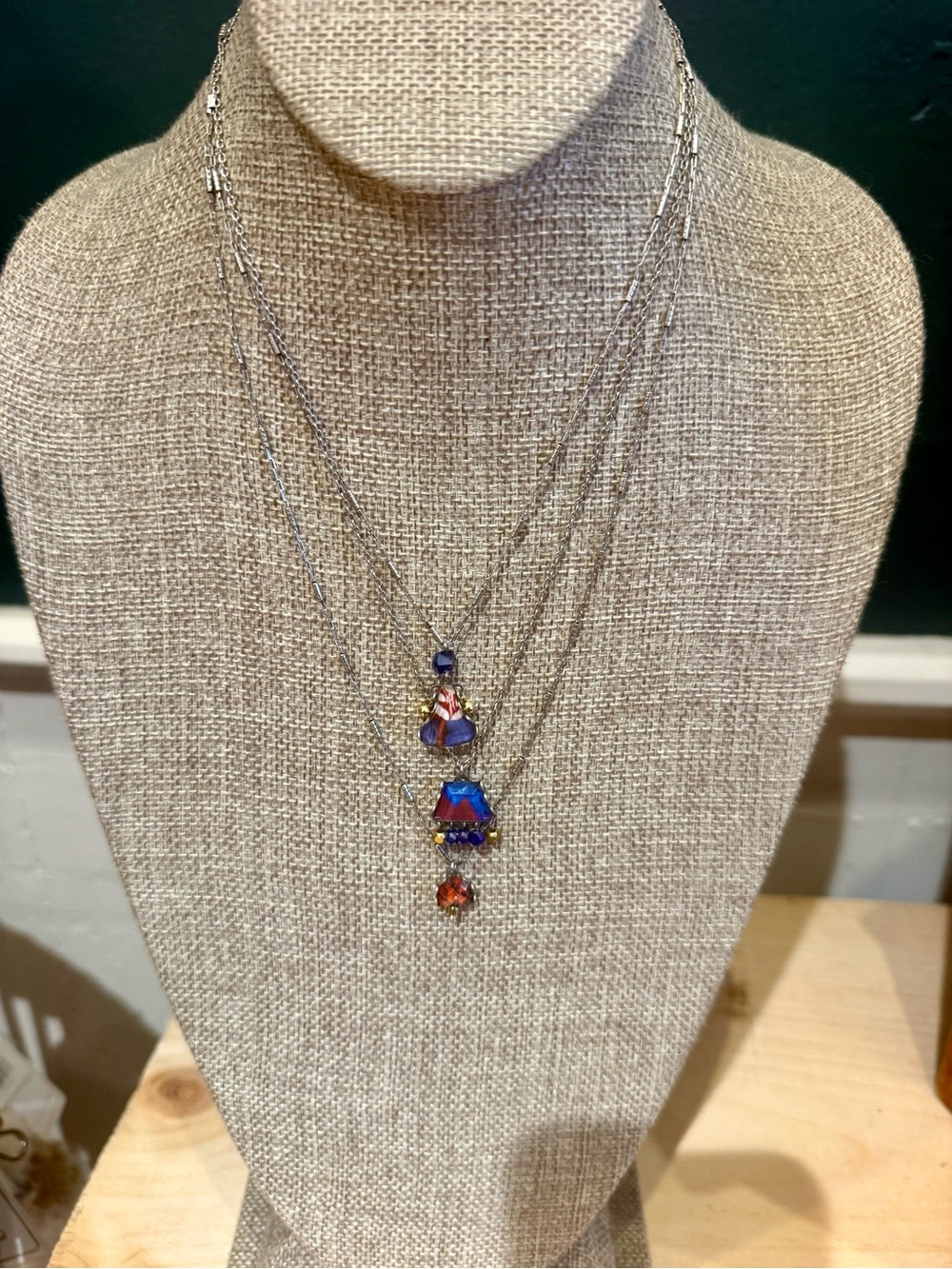 Ayala bar Triple-Layer Blue & Amber Crystal Pendant Necklace - Women Jewelry - Picture 4 of 5